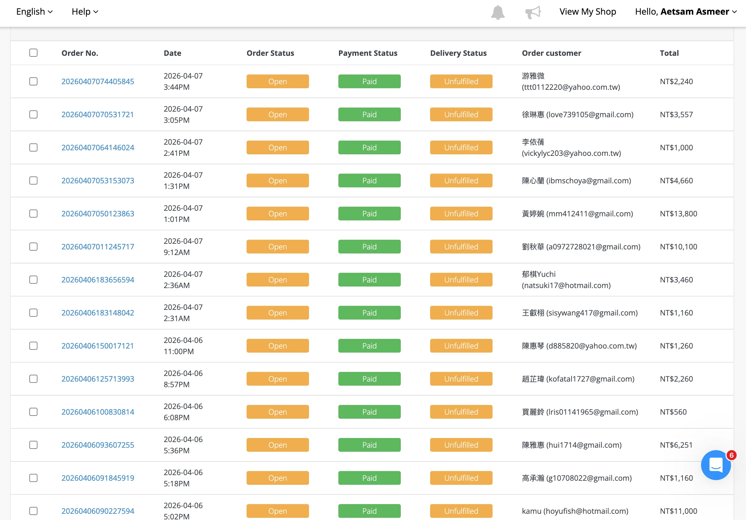 Shopline operational workflow screen