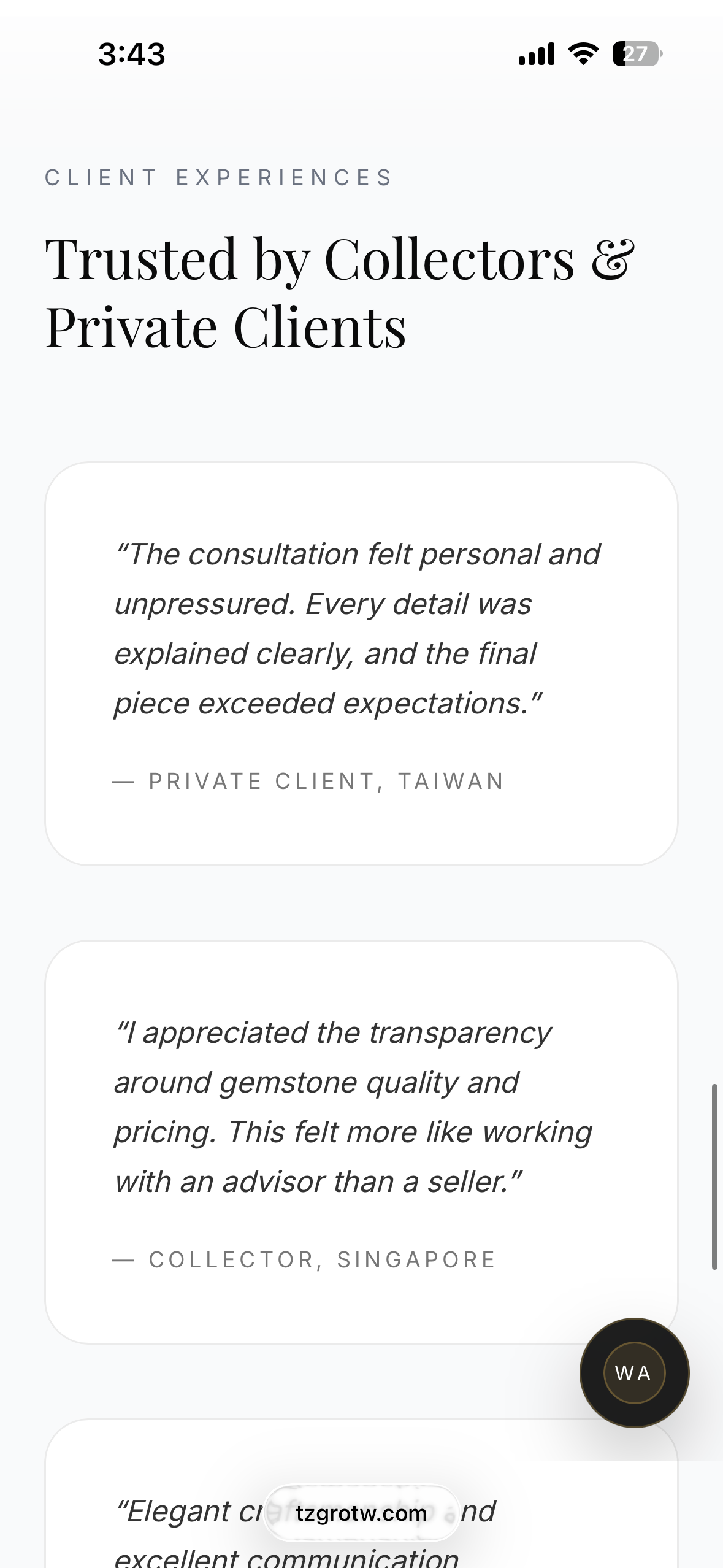 TZGROTW mobile testimonials view